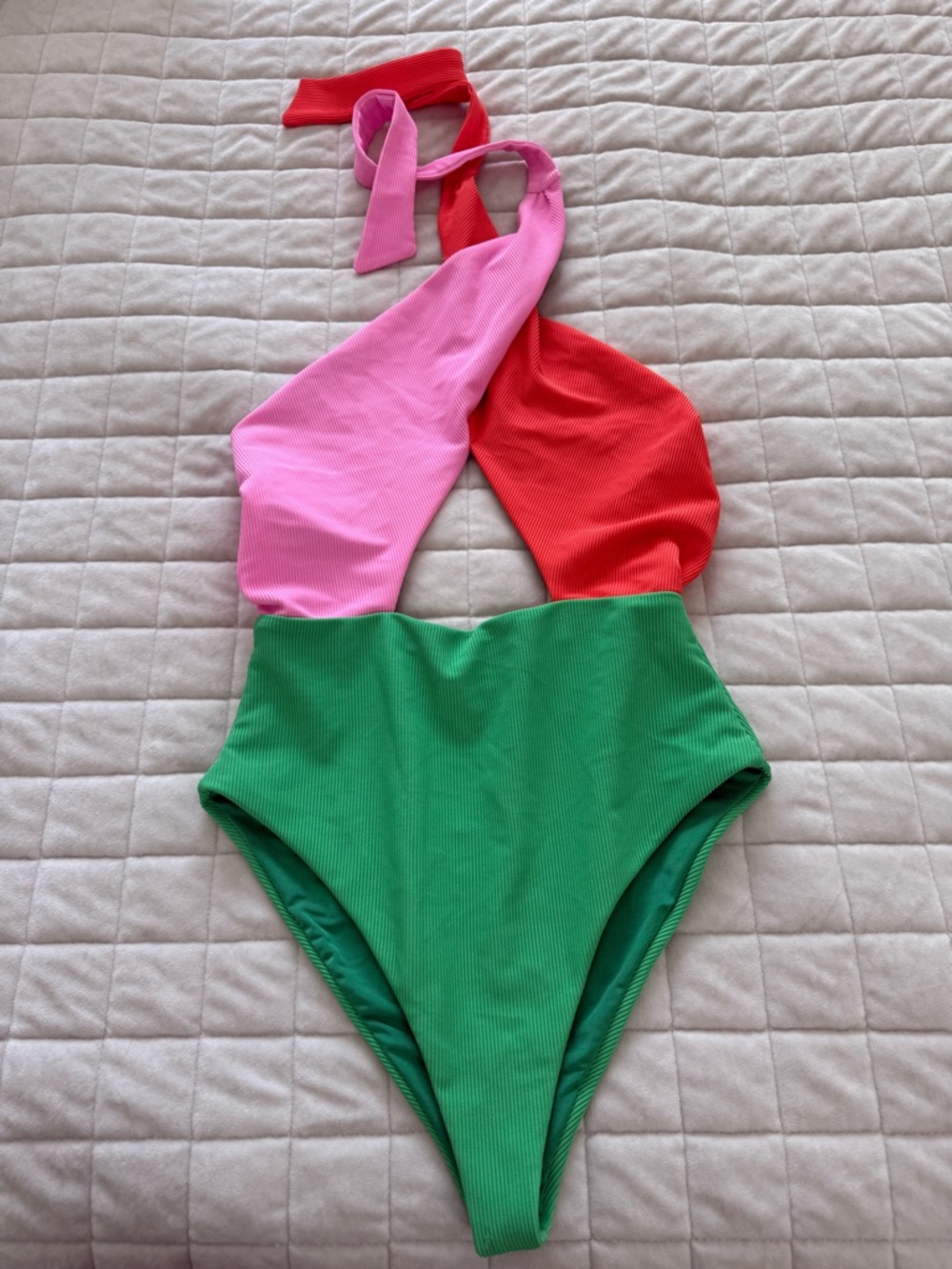 Beach Riot Colorblock One-Piece Swimsuit in Pink, Red & Green